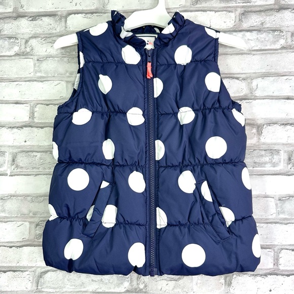 Gymboree Girls Navy White Polka Dot Sleeveless Zippered Puffer Vest - Sz M (7/8) - Picture 1 of 12